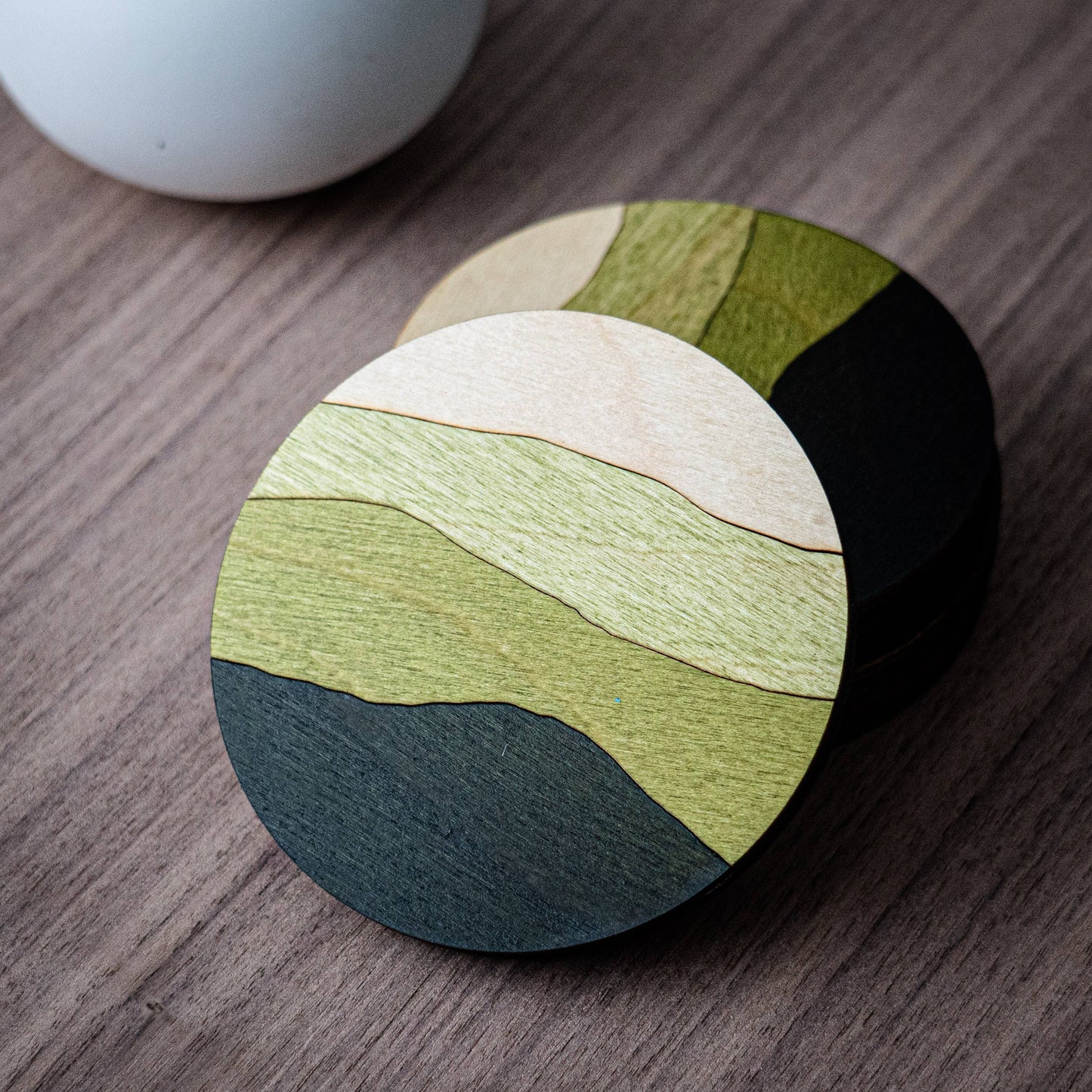 Green Mountains Wood Coasters