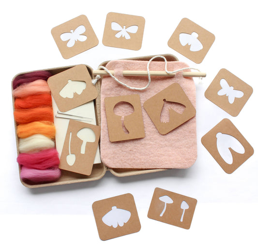Moth and Mushroom Banner Felting Kit- 8"x8"