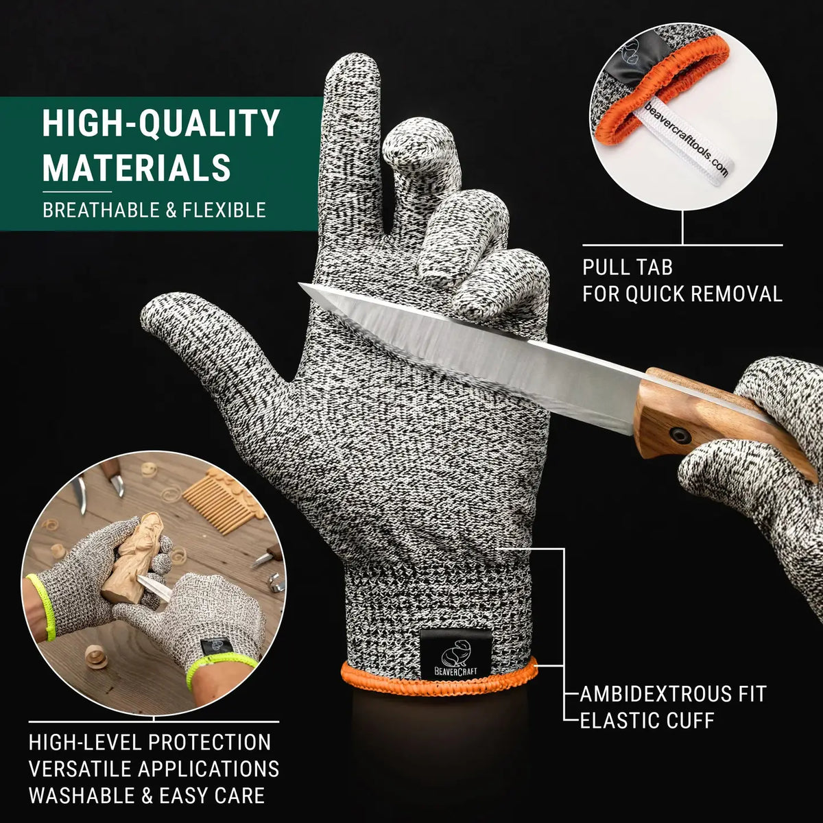 Cut-Resistant Wood Carving Gloves - 3 Sizes