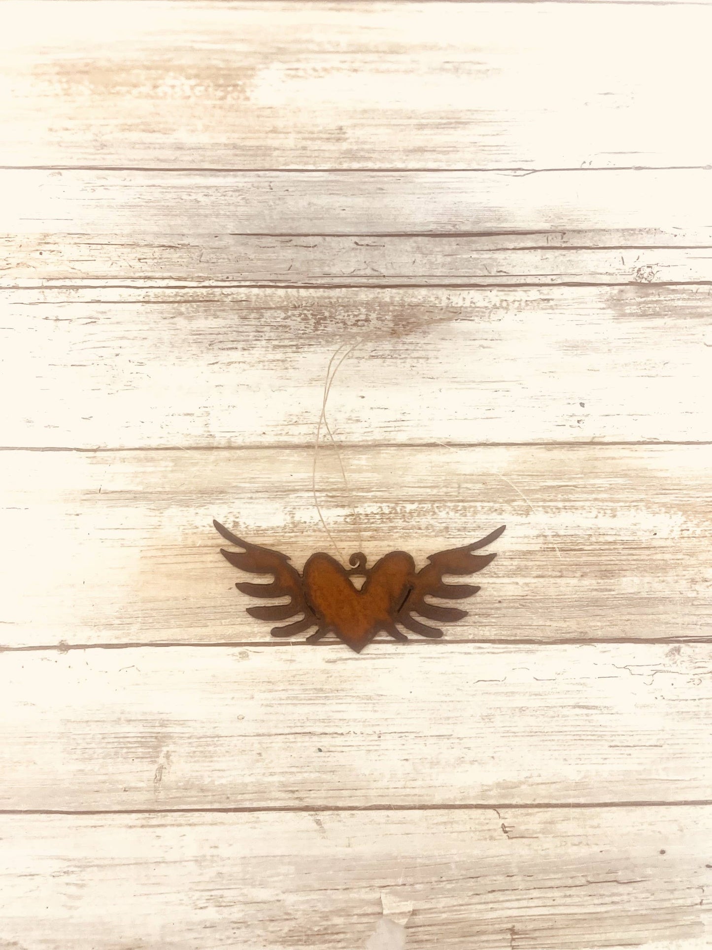 Flying Heart with Wings Rusty Metal Ornament