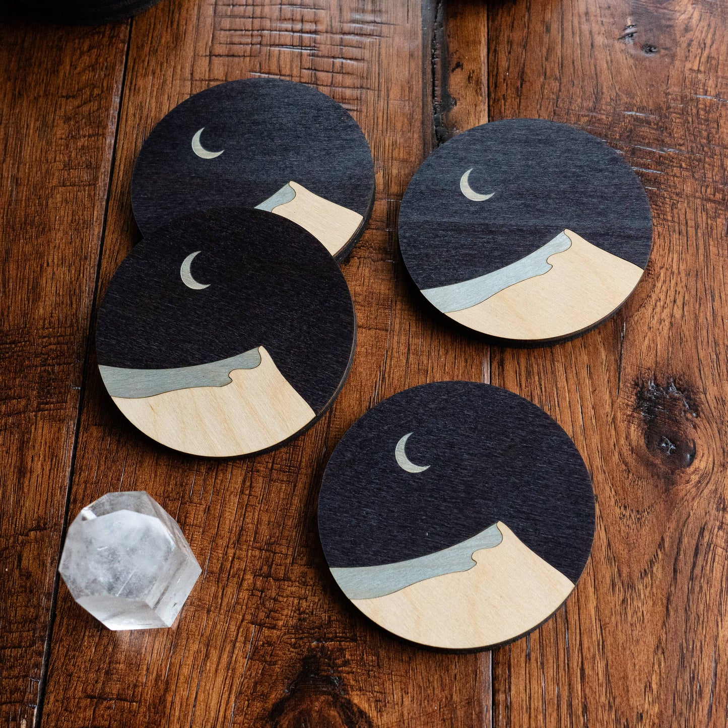 Dune with Crescent Moon Wood Coasters