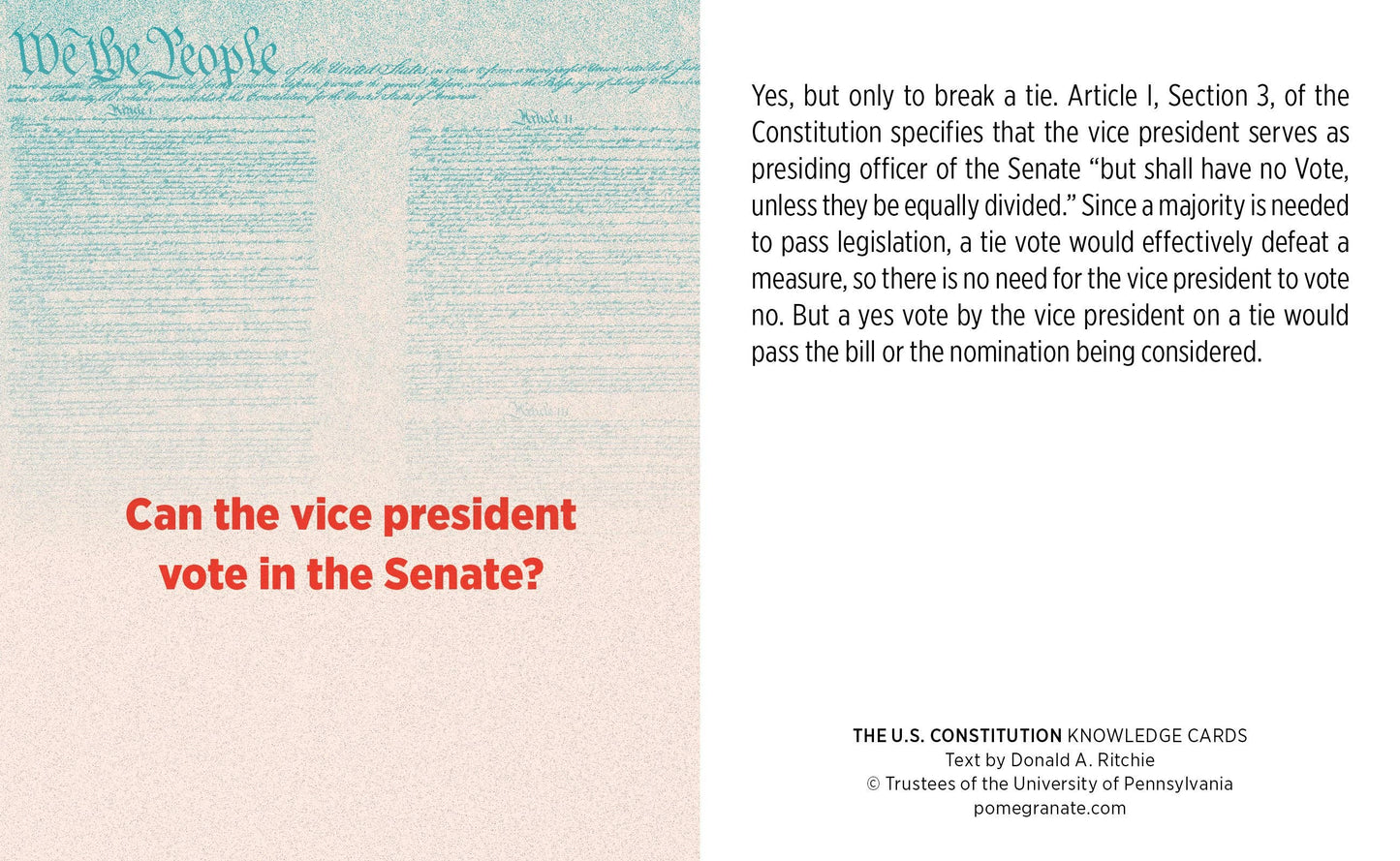 The U.S. Constitution Quiz Deck Knowledge Cards