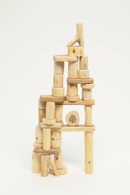 Bark-less blocks - 36 pcs natural wood blocks