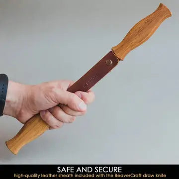 Drawknife with Oak Handle in Leather Sheath-DK1S