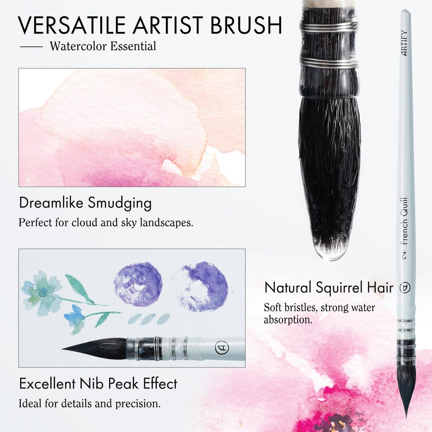 ARTIFY 9 PCS Travel Watercolor Brushes for Beginners & Pros: Camellias