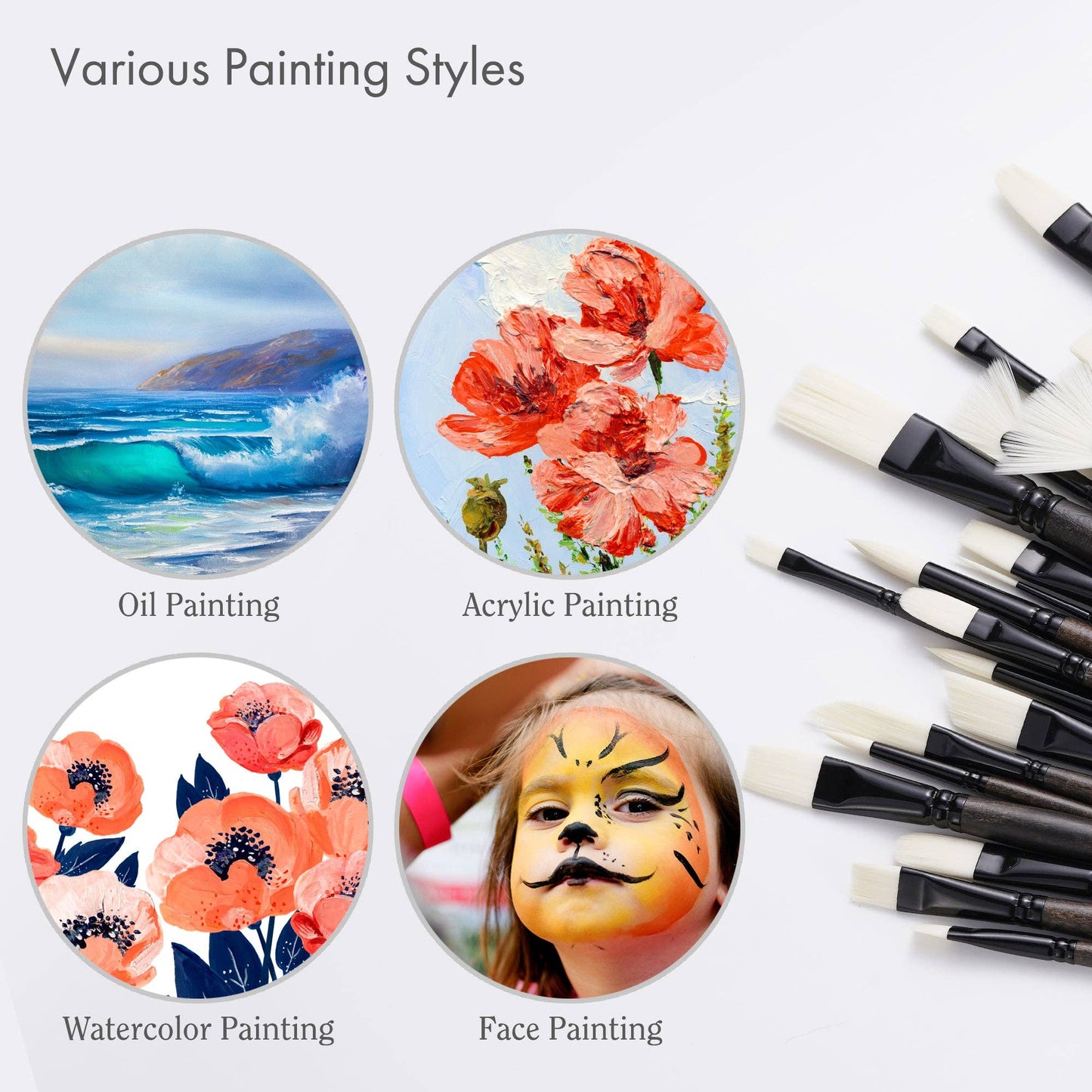 ARTIFY 24 PCS Long Handle Paint Brush Set