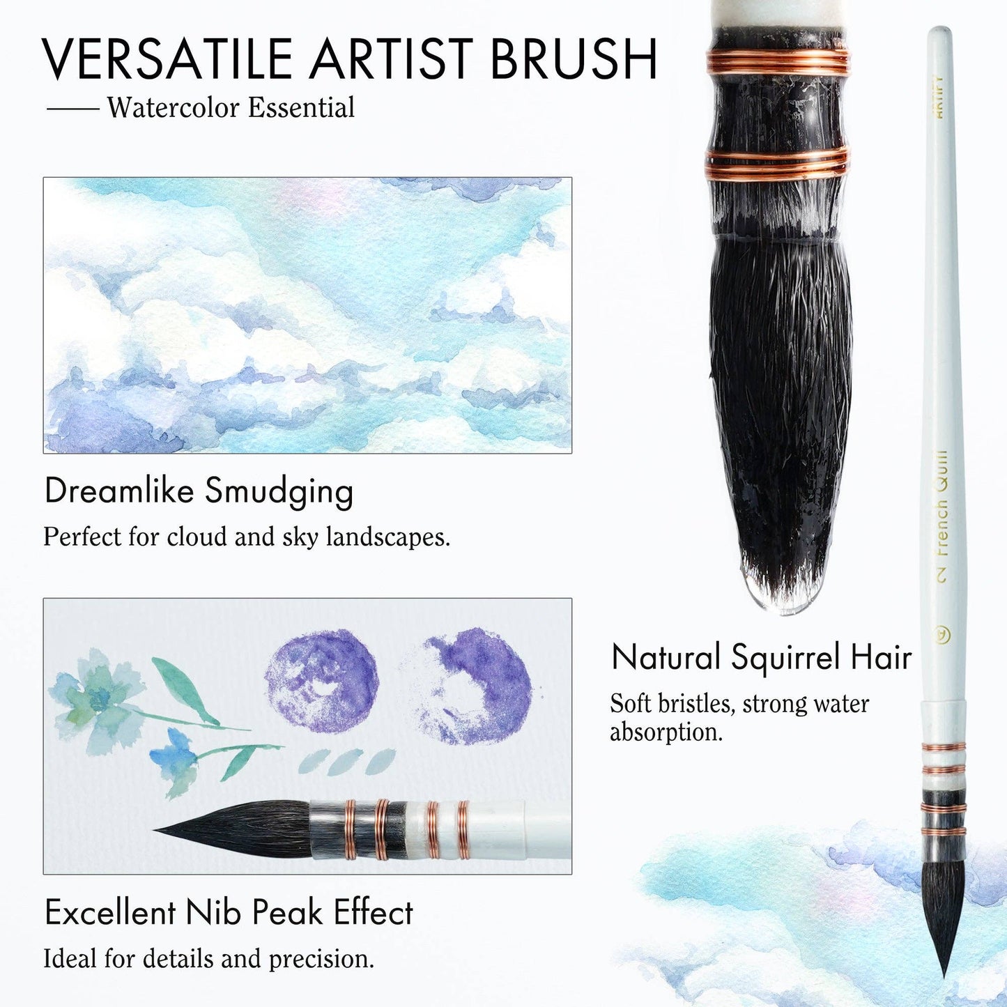 ARTIFY 9 PCS Travel Watercolor Brushes for Beginners & Pros: Camellias