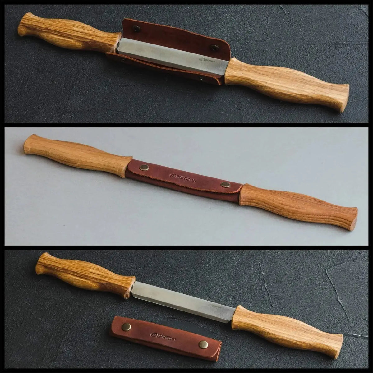 Drawknife with Oak Handle in Leather Sheath-DK1S