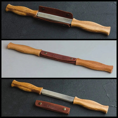 Drawknife with Oak Handle in Leather Sheath-DK1S