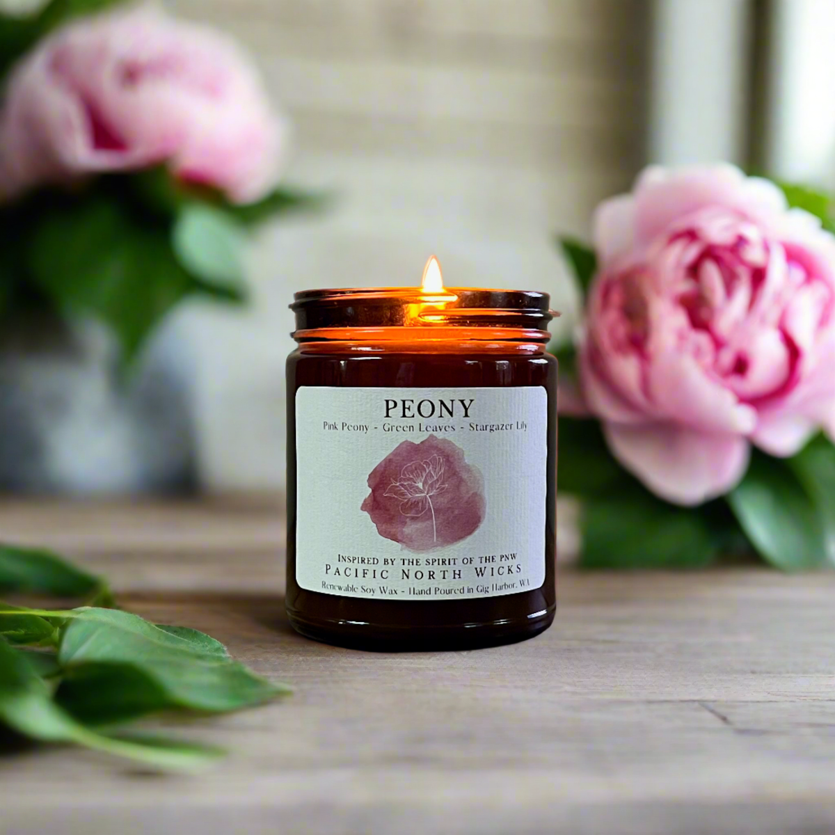 Peony Candle | Soft Floral | Soy Wax | Clean Burn, Amber Jar