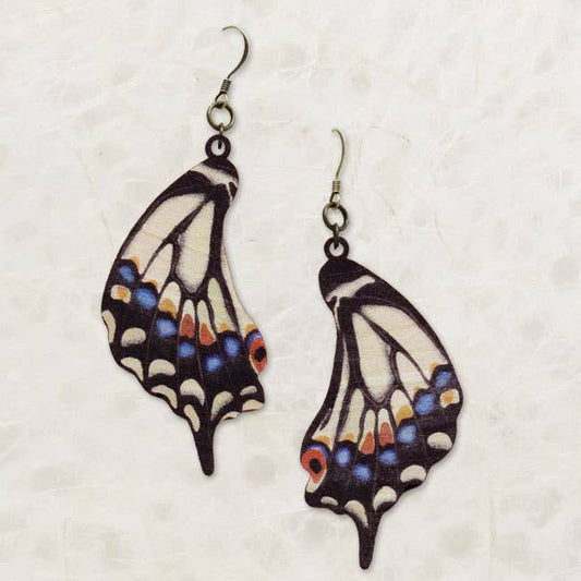 Old World Swallowtail Printed Wood Earring
