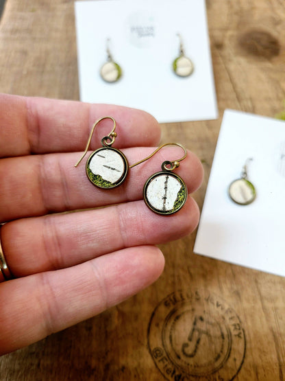 Mossy Birch Bark Bronze Dangle Earrings | Botanical Nature