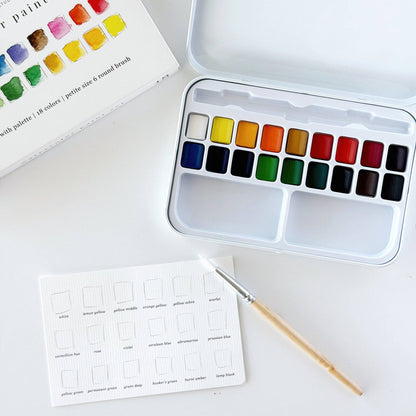 18 Watercolor Paint Set (With Mixing Tin and Brush)