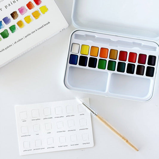 18 Watercolor Paint Set (With Mixing Tin and Brush)
