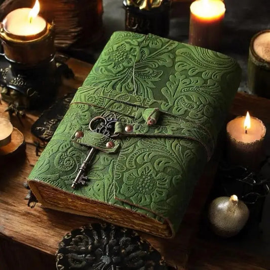 Green Floral Leather Journal