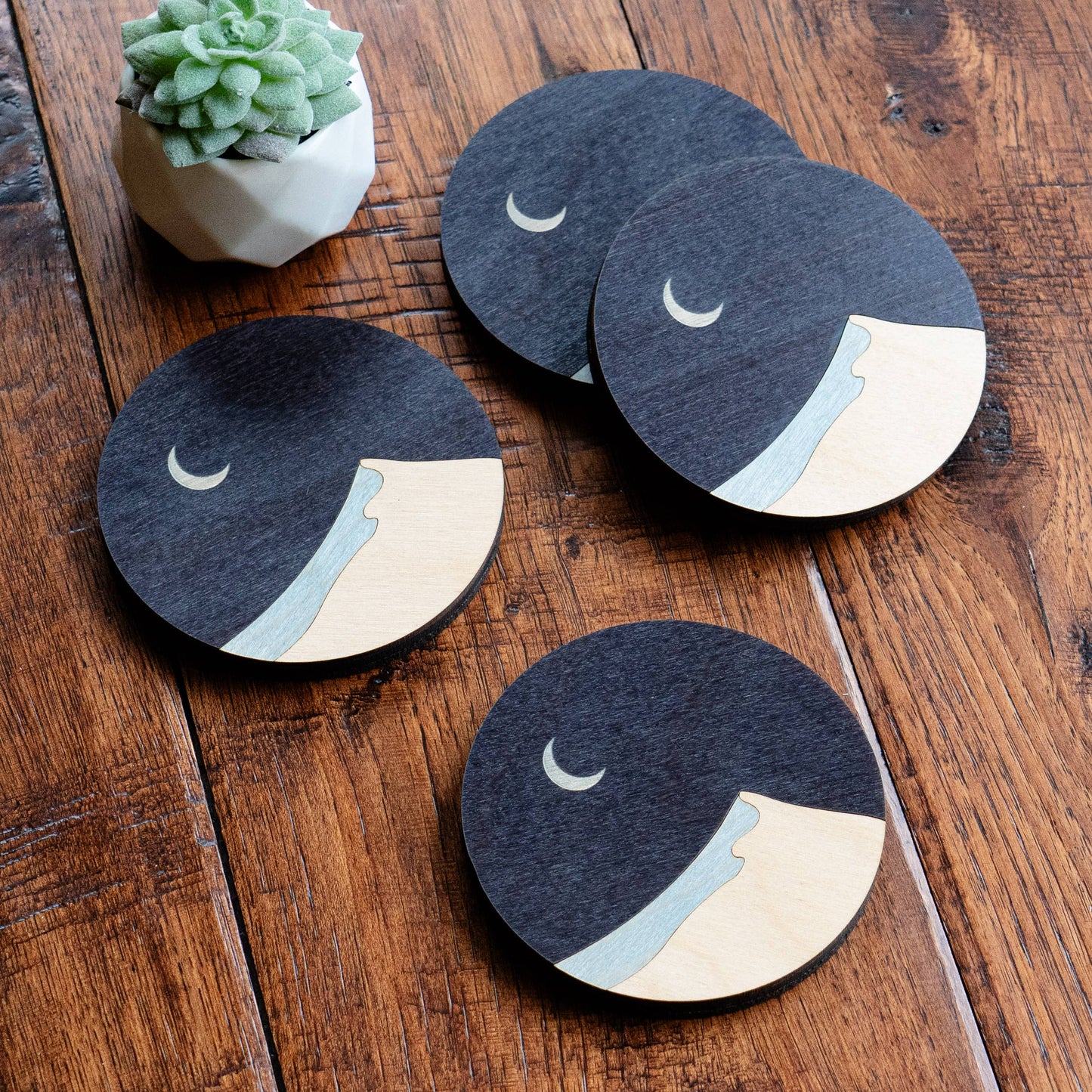 Dune with Crescent Moon Wood Coasters
