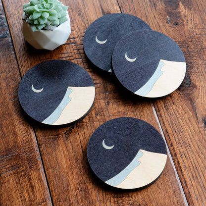 Dune with Crescent Moon Wood Coasters