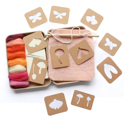 Moth and Mushroom Banner Felting Kit- 8"x8"