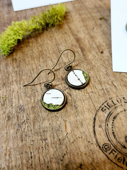Mossy Birch Bark Bronze Dangle Earrings | Botanical Nature