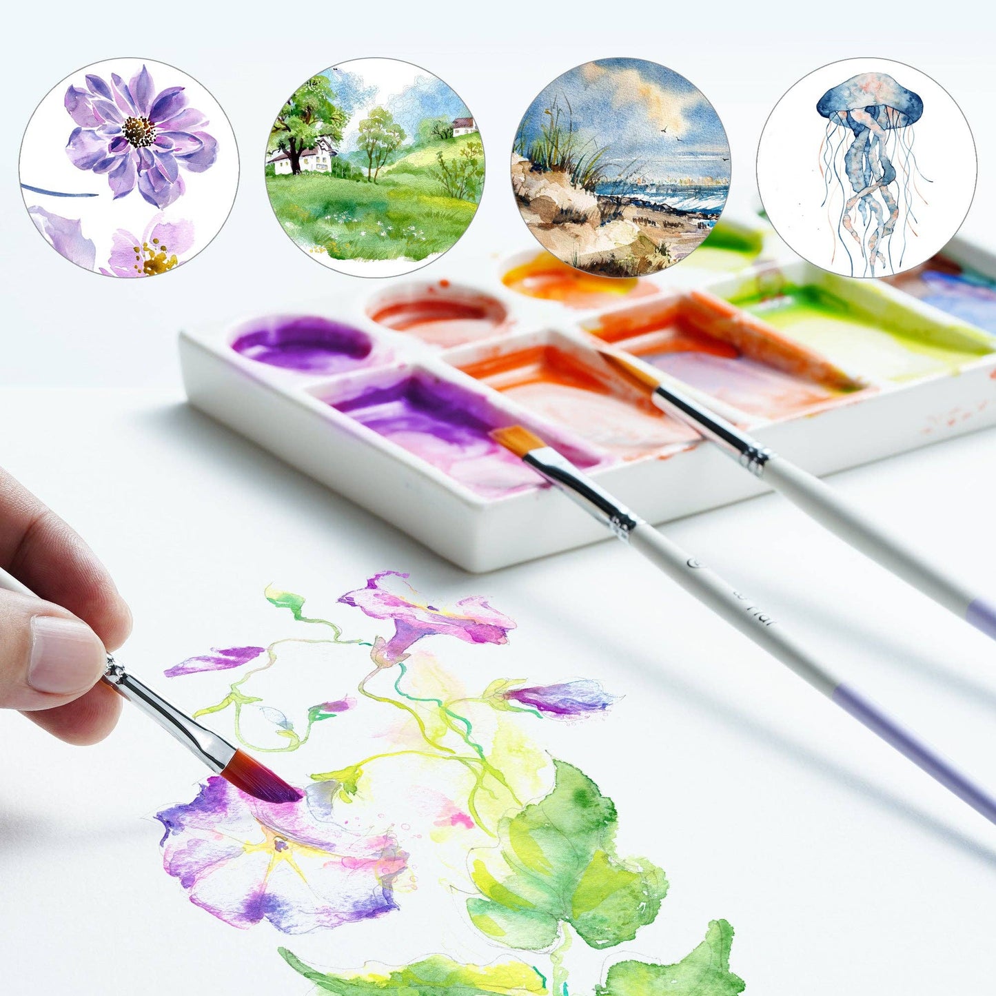 ARTIFY 9 PCS Travel Watercolor Brushes for Beginners & Pros: Lilacs