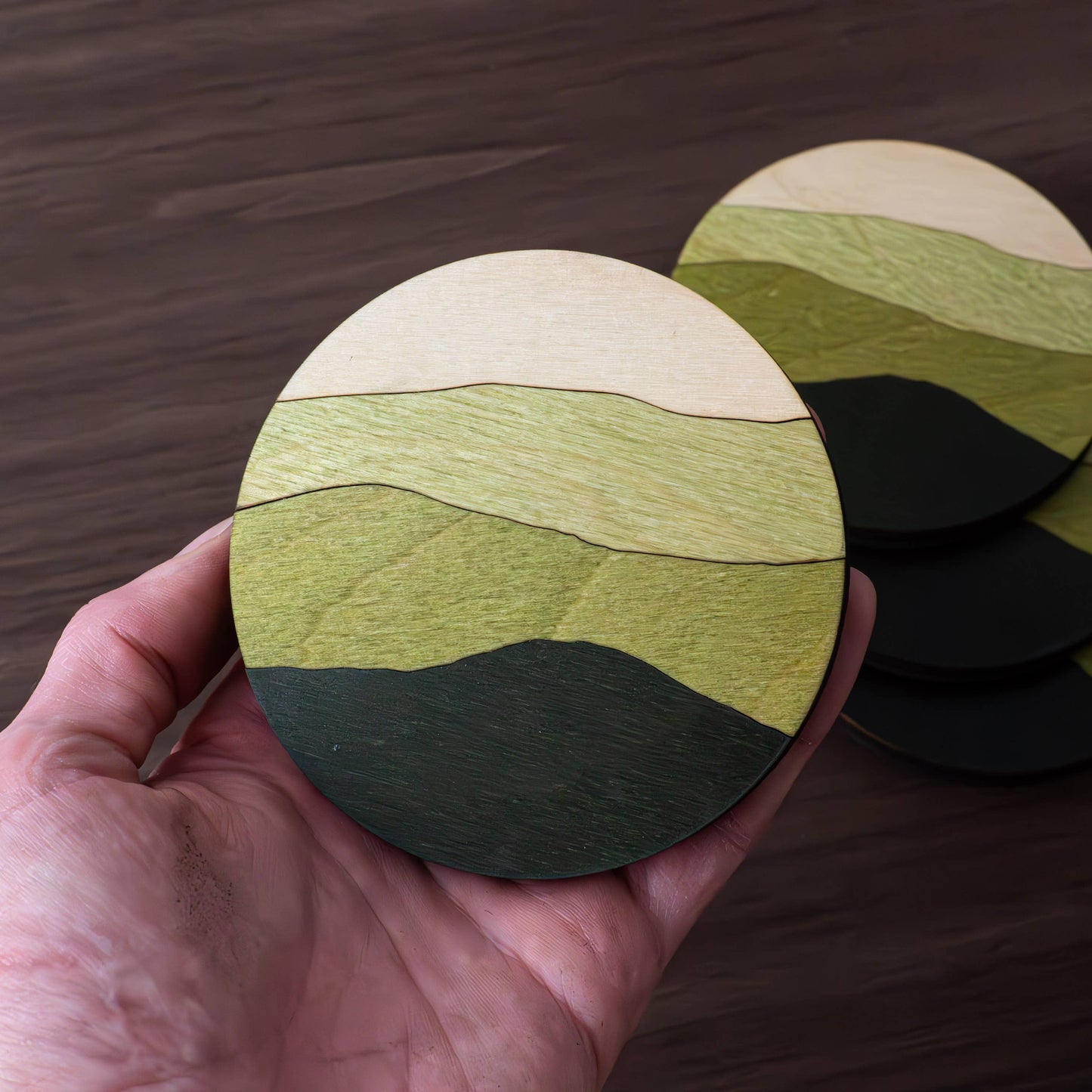 Green Mountains Wood Coasters