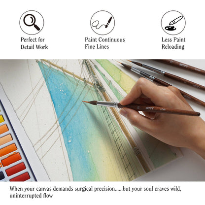 ARTIFY Extended Needle Point Sable & Nylon Hybrid Watercolor Brush 6 PCS Set,  Expert Series