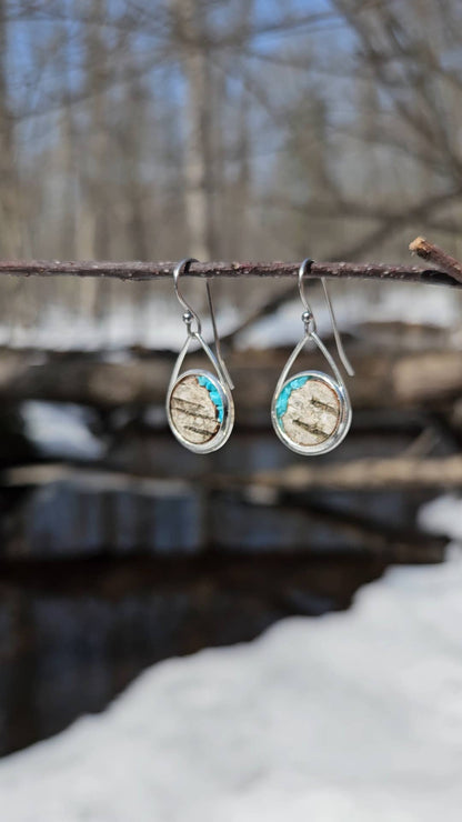 Stainless Steel Turquoise Birch Bark Dangle Earrings Nature