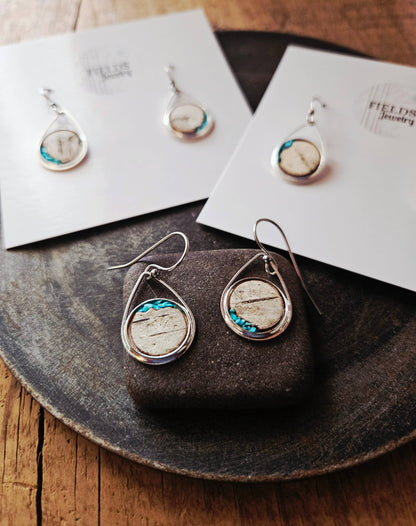 Stainless Steel Turquoise Birch Bark Dangle Earrings Nature