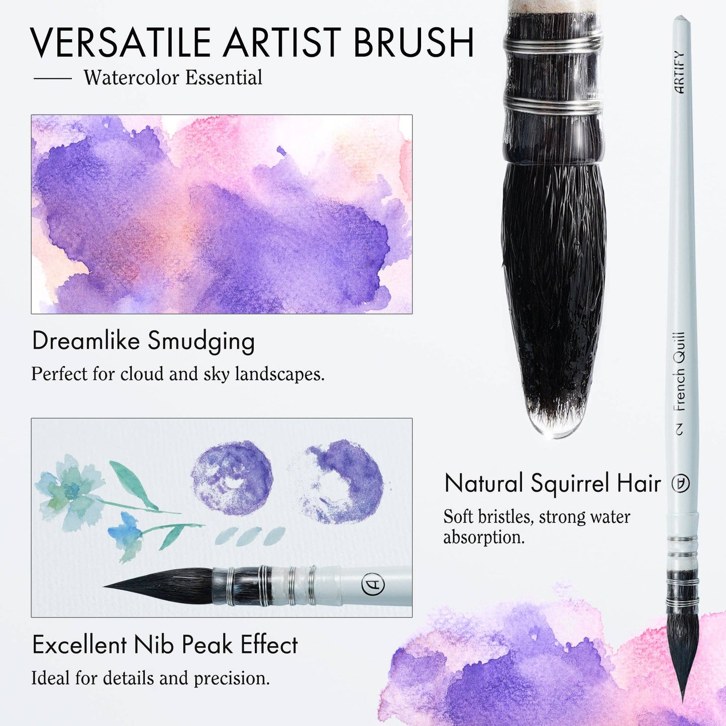 ARTIFY 9 PCS Travel Watercolor Brushes for Beginners & Pros: Camellias