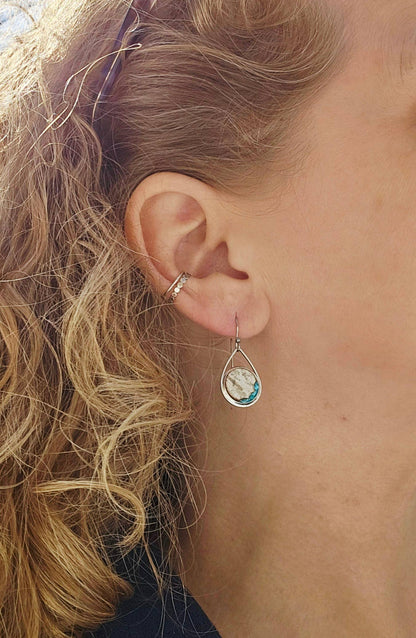 Bronze Birch Bark & Turquoise Dangle Earrings Nature