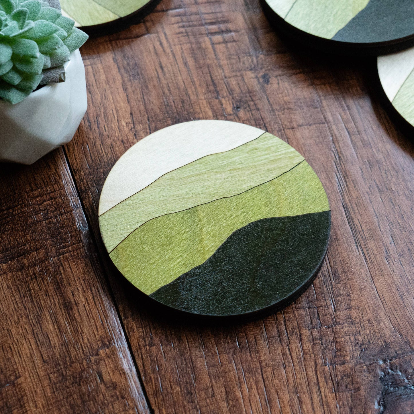 Green Mountains Wood Coasters