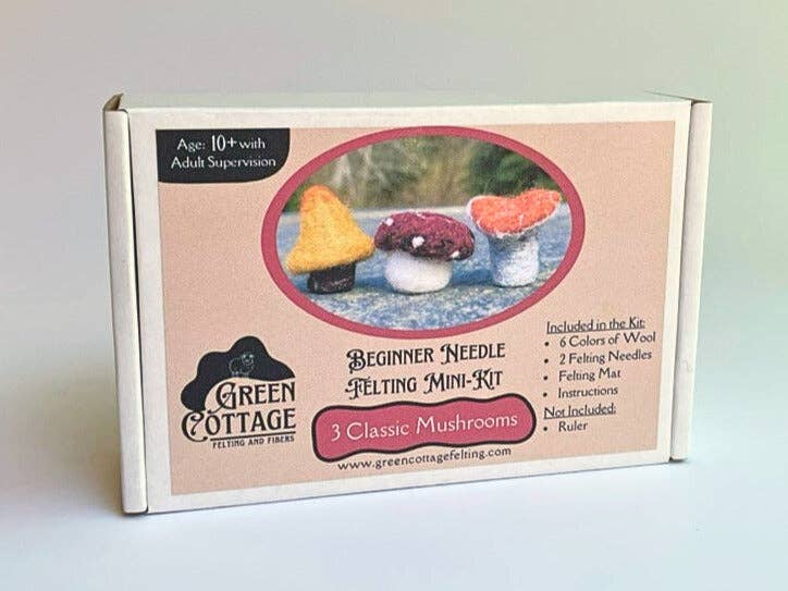 3 Classic Mushrooms Beginner Needle Felting Mini-Kit