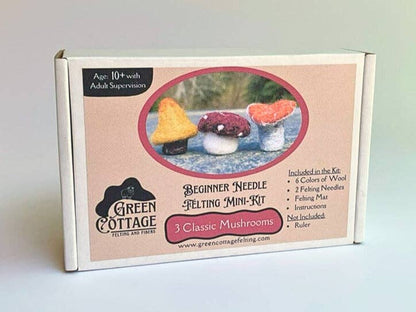 3 Classic Mushrooms Beginner Needle Felting Mini-Kit