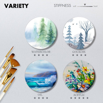 ARTIFY 15 PCS Nylon Paint Brush Set with Palette Knife & 2 Sponges, Intermediate Series