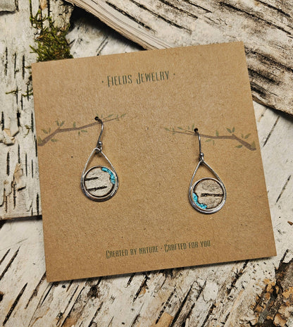 Stainless Steel Turquoise Birch Bark Dangle Earrings Nature