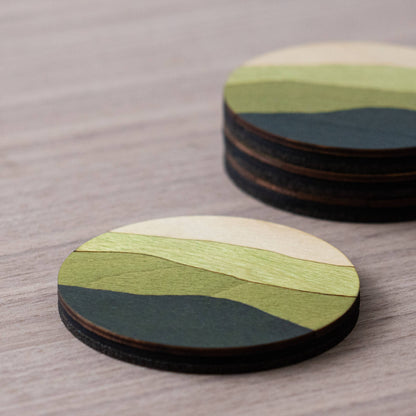 Green Mountains Wood Coasters