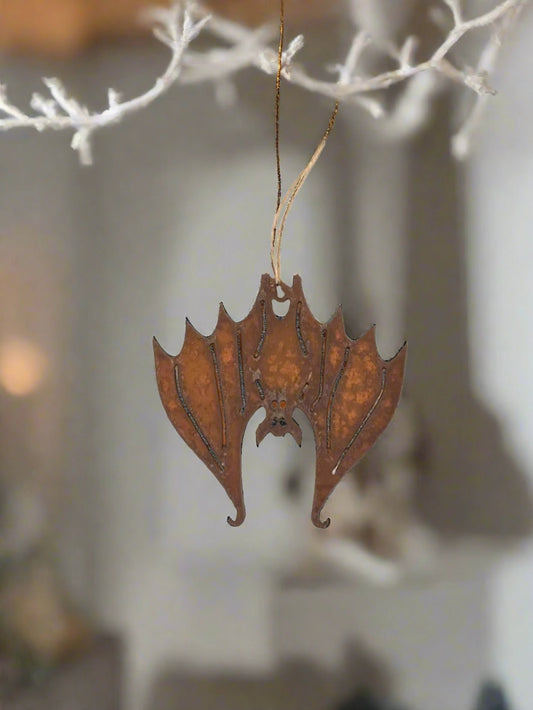 Hanging Bat Rustic Metal Ornament