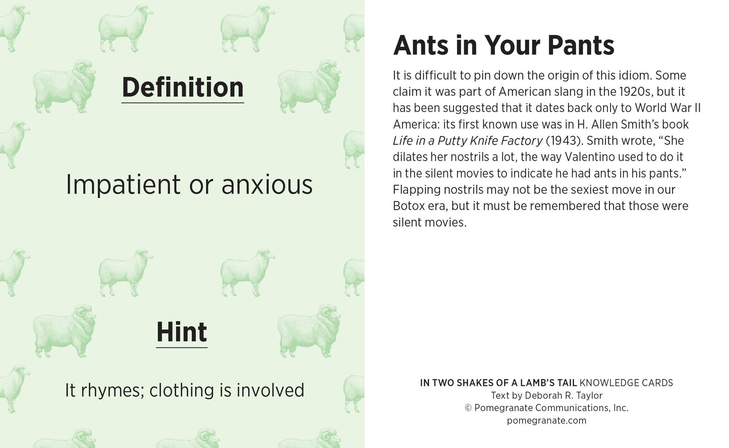 In Two Shakes of a Lamb's Tail Knowledge Cards: A Quiz Deck of Curious Sayings