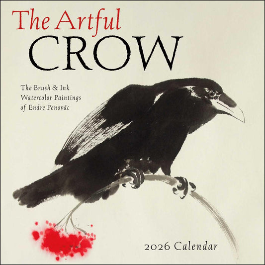 The Artful Crow 2026 Wall Calendar: Brush & Ink Watercolor Paintings by Endre Penovác