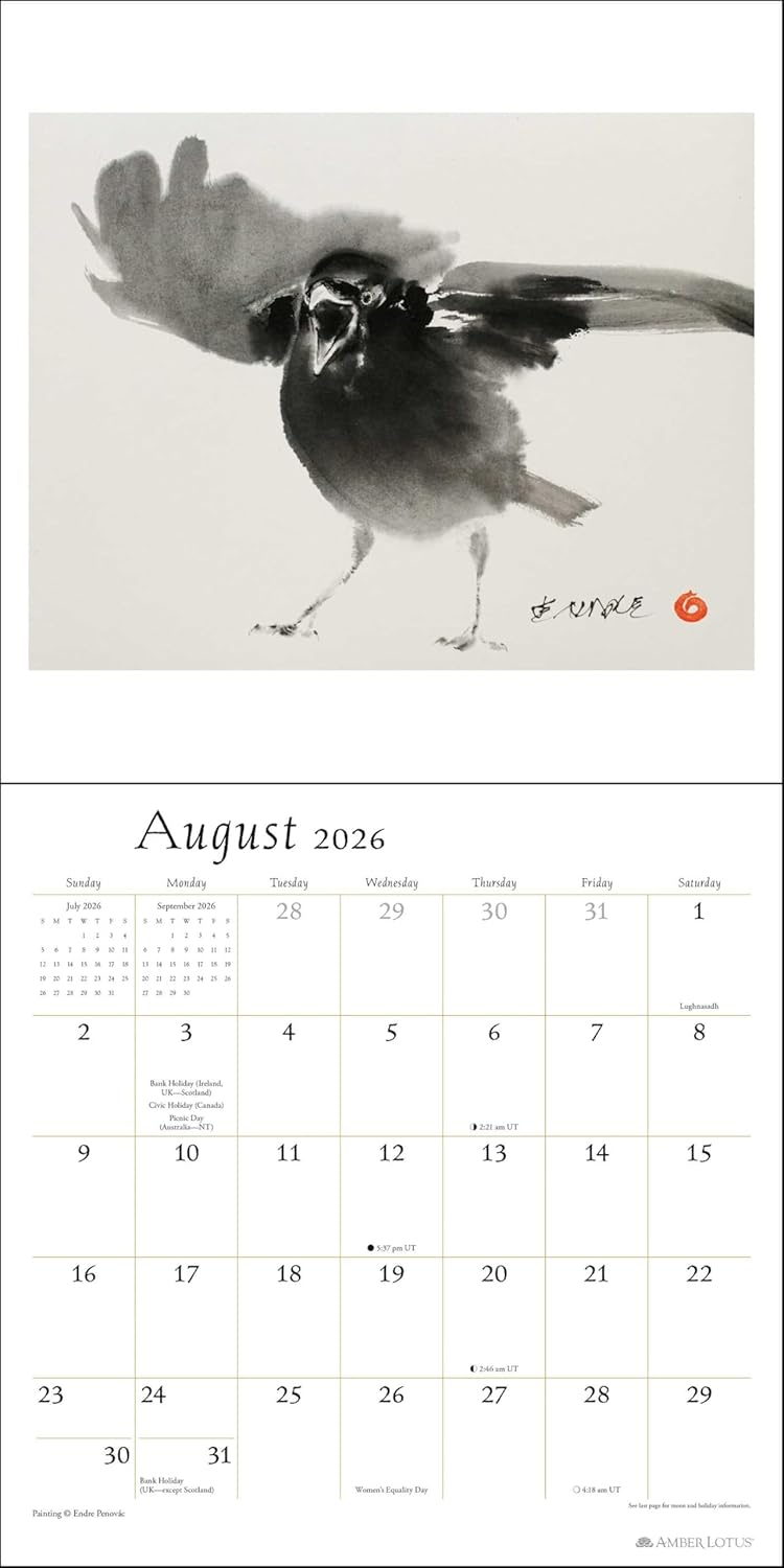 The Artful Crow 2026 Wall Calendar: Brush & Ink Watercolor Paintings by Endre Penovác