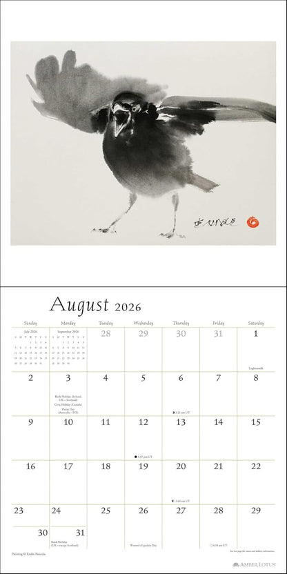 The Artful Crow 2026 Wall Calendar: Brush & Ink Watercolor Paintings by Endre Penovác