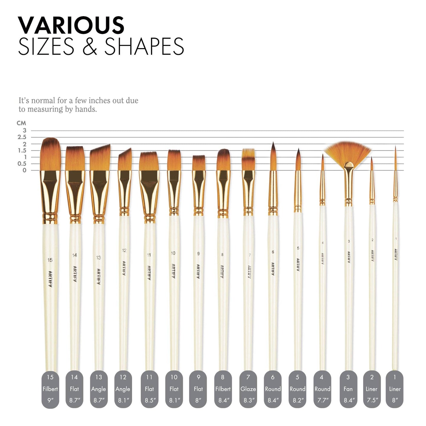 ARTIFY 15 PCS Nylon Paint Brush Set with Palette Knife & 2 Sponges, Intermediate Series