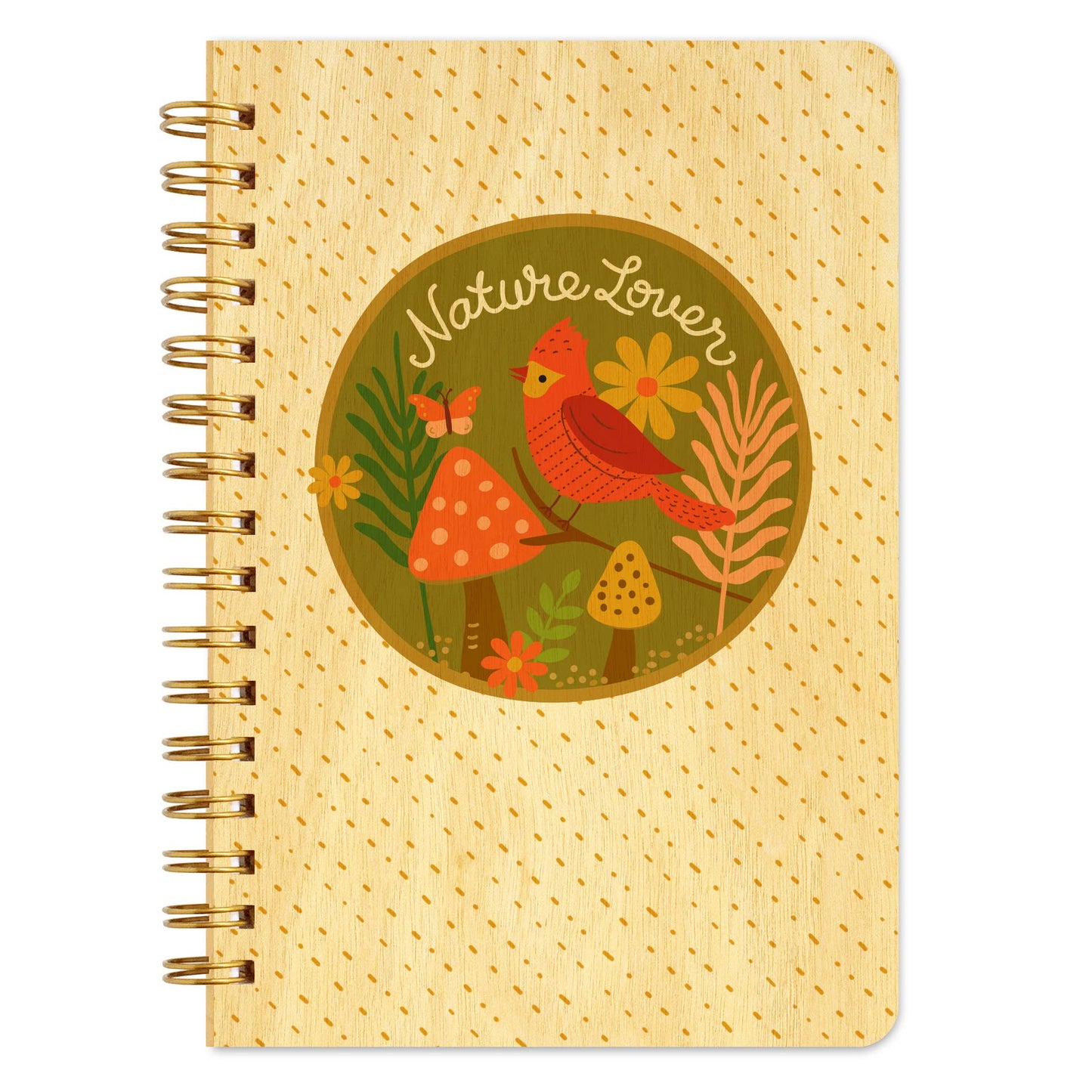 Nature Lover Wood Notebook - Cardinal, Mushrooms & Flowers