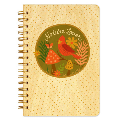 Nature Lover Wood Notebook - Cardinal, Mushrooms & Flowers