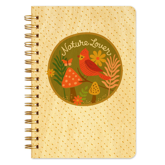 Nature Lover Wood Notebook - Cardinal, Mushrooms & Flowers