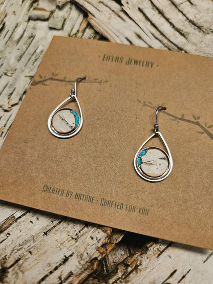 Stainless Steel Turquoise Birch Bark Dangle Earrings Nature