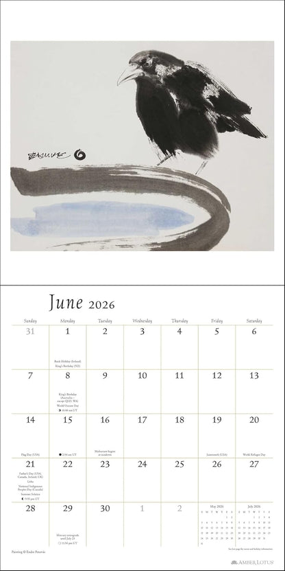 The Artful Crow 2026 Wall Calendar: Brush & Ink Watercolor Paintings by Endre Penovác