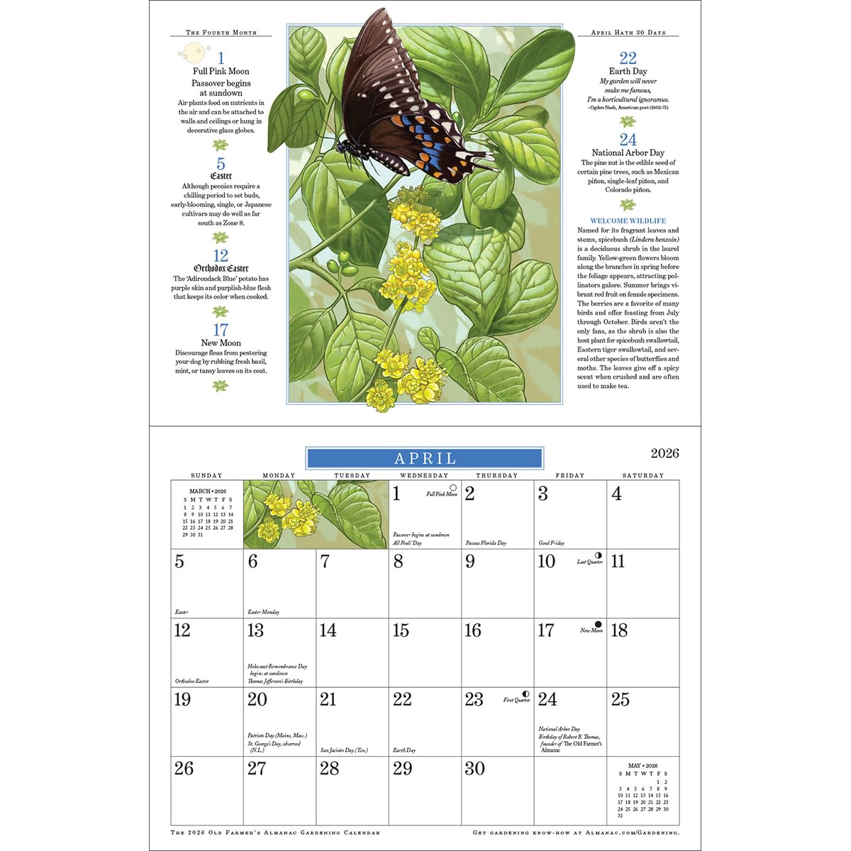 The 2026 Old Farmer's Almanac Gardening Wall Calendar