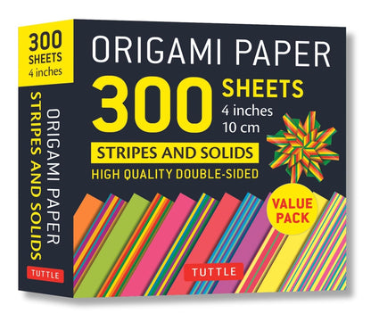 Origami Paper: Stripes and Solids- 300 Sheets, 4in (10 CM), Double-Sided with 12 Different Designs by Tuttle Studio