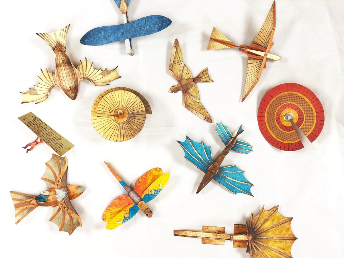 Leonardo Da Vinci's Flying Machines Kit: Paper Airplanes Based on the Great Master's Sketches That Really Fly! (13 Pop-Out Models; Easy-To-Follow Instructions; Slingshot Launcher)